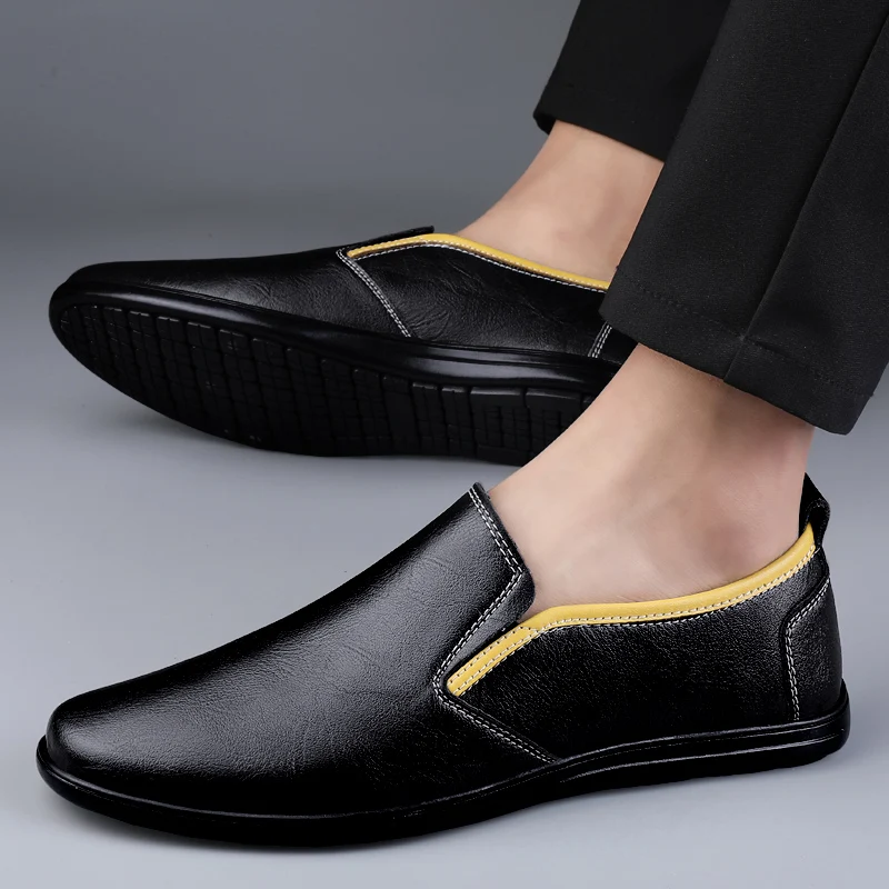 

Men's Casual slip on outdoor fashion Shoes Sapato Masculino black Dress loafers Genuine Leather Shoes Men Luxury Moccasins