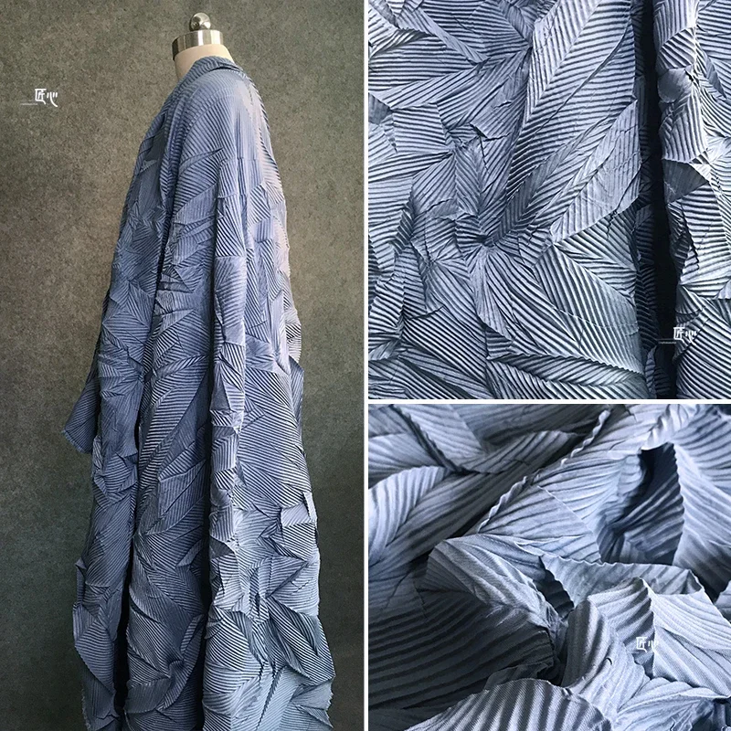 

650X145CM Smog Blue Retro Venetian Texture Pleating Issey Miyake Irregular Muscle Background Canvas Designer Fabric