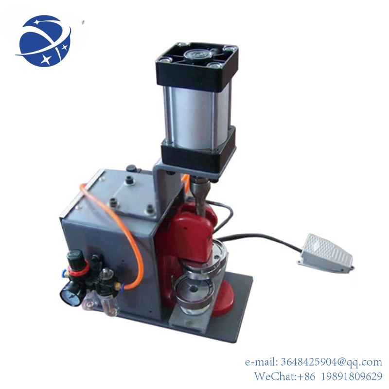 

YYHC Pneumatic pin cloth name badge machine round square oval automatic metal button badge making machine