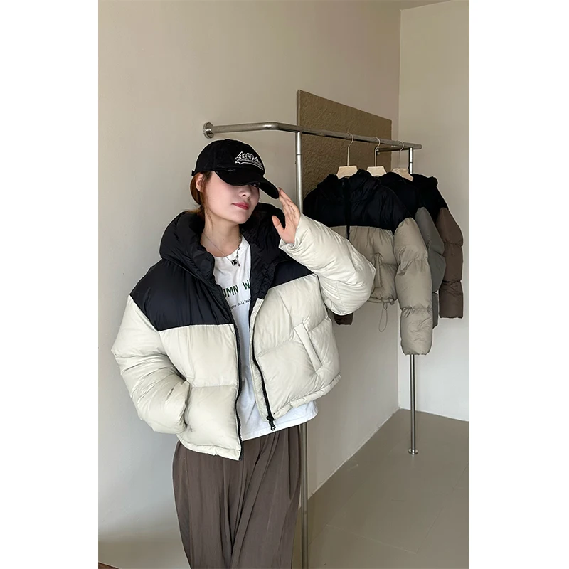 

MEXZT Short Hooded Parkas Women Streetwear Patchwork Cropped Down Coats Korean Thick Puffer Jacket Winter Cotton Padded Outwear