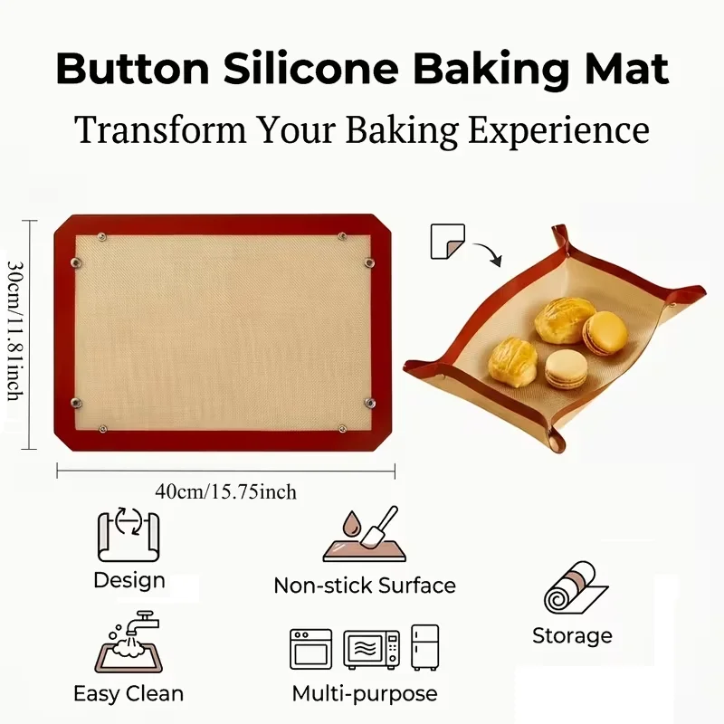 Premium Reusable Silicone Baking Mat with Buttoned Design - Heat-Resistant, Large Size