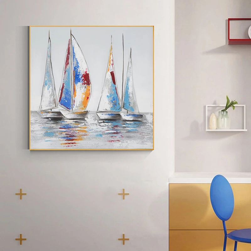 Affiches de peinture à l'huile de soleil de bateau imprimées sur toile, art  de mur, décor à la maison moderne de salon, sans cadre - AliExpress