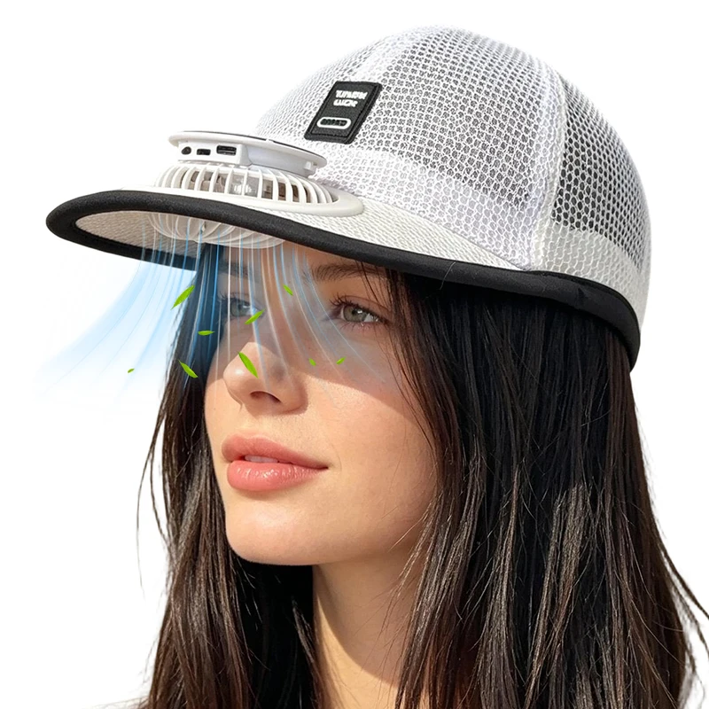 USB Rechargeable Solar Cooling Hat Outdoor Baseball Cap with Built in Fan Breathable Mesh Adjustable Wind Speed Camping Fishing