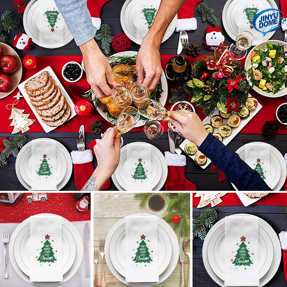 Description Picture 4 of itemJINYUDOME 25/50Pcs Disposable Linen-Feel Dinner Napkins,30*43cm Napkin Towels,Prefold Paper Napkins Pad For Home Christmas Party