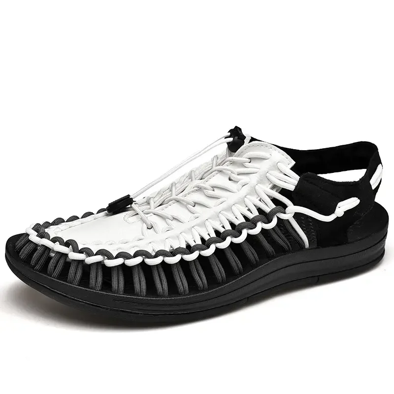 2024 New Leisure Men's Spring/Summer Knitted Sandals Fashionable and Trendy Beach Shoes with A Headband and One Step Lazy Shoes