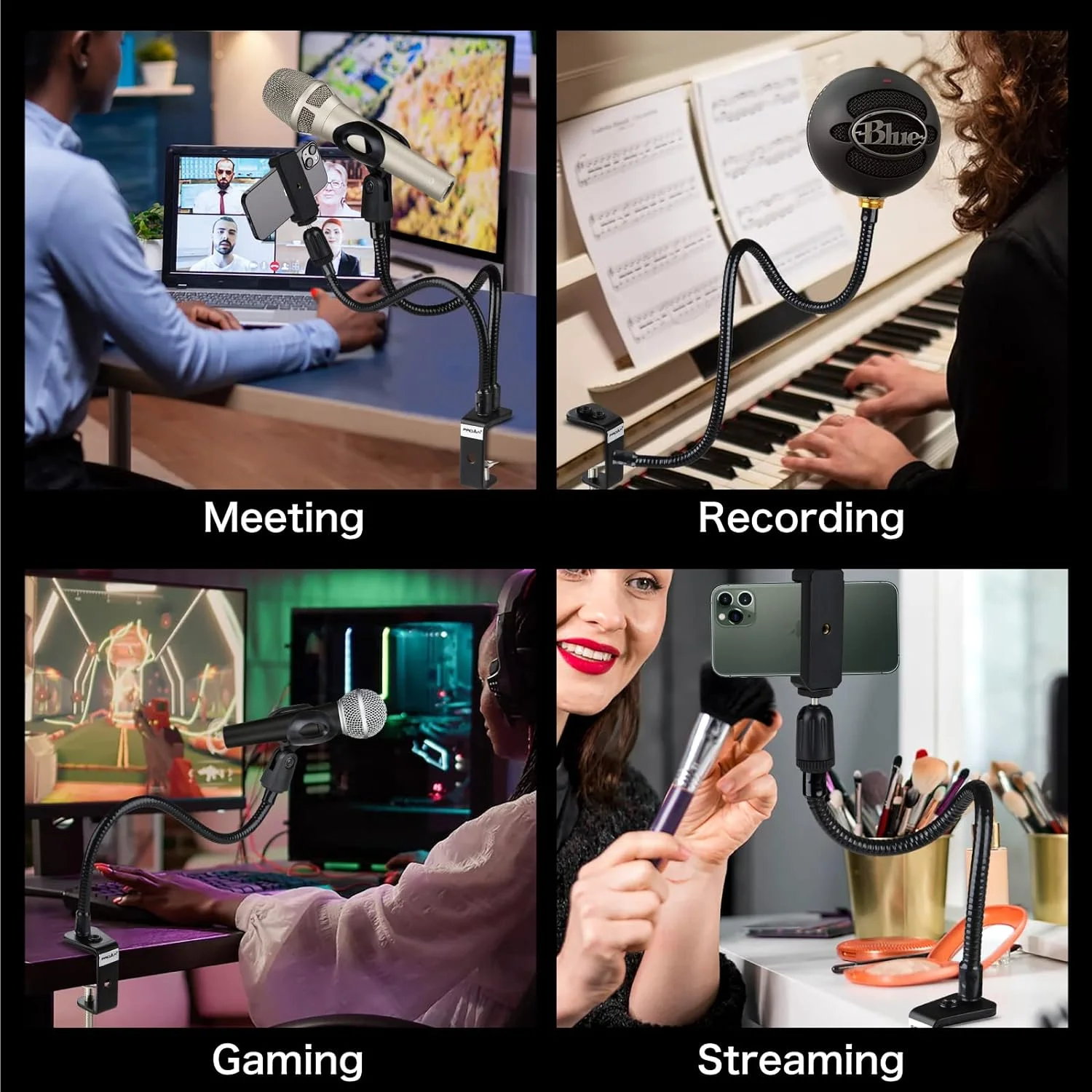 Desktop Microphone Arm Stand 30cm Flexible Gooseneck Mic Stand Phone Clip Holder microphone stand For Blue Snowball ice SM58 PGA48 Samson A6V K66