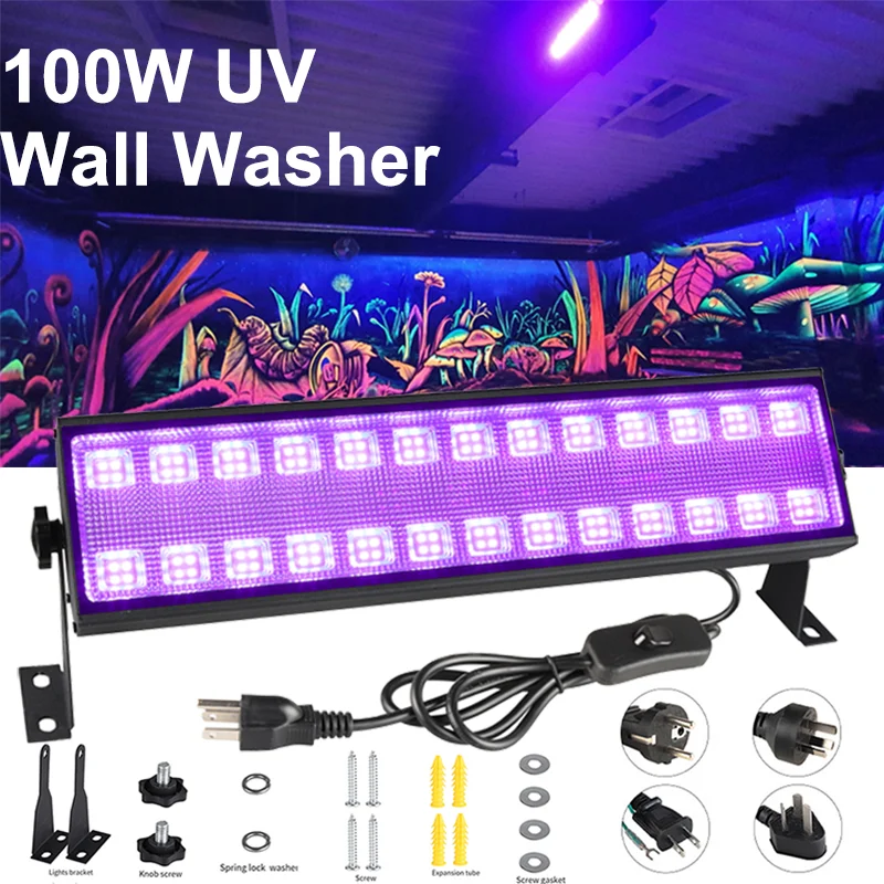 100W 105 LED Black Light Bar Flood Light for Halloween Glow Fluorescent Party Bedroom Game Room Body Paint Stage Lighting