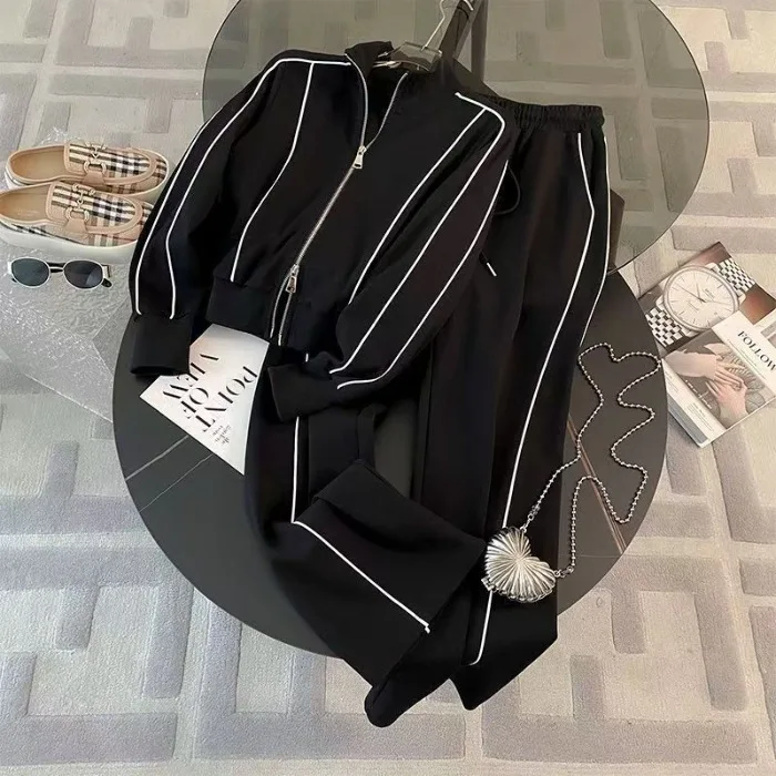 おしゃれなスポーツウェアセット レディース 秋 カジュアル アンチエイジング ワイドレッグパンツ ツーピースセット トレンド ジップアップスウェット 快適