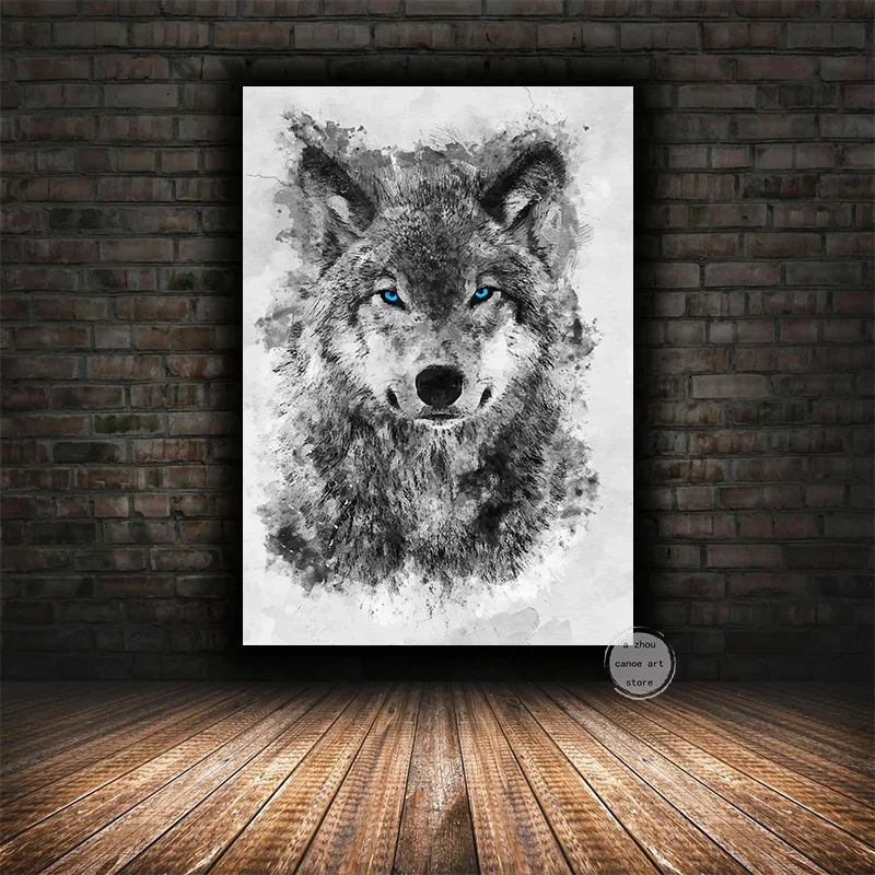 MODOJOART Quadro Su Tela Con Lupo E Occhi Azzurri - Stampa Artistica Bianco E Nero 30,5x45,7 Cm - Decorazione Parete Soggiorno