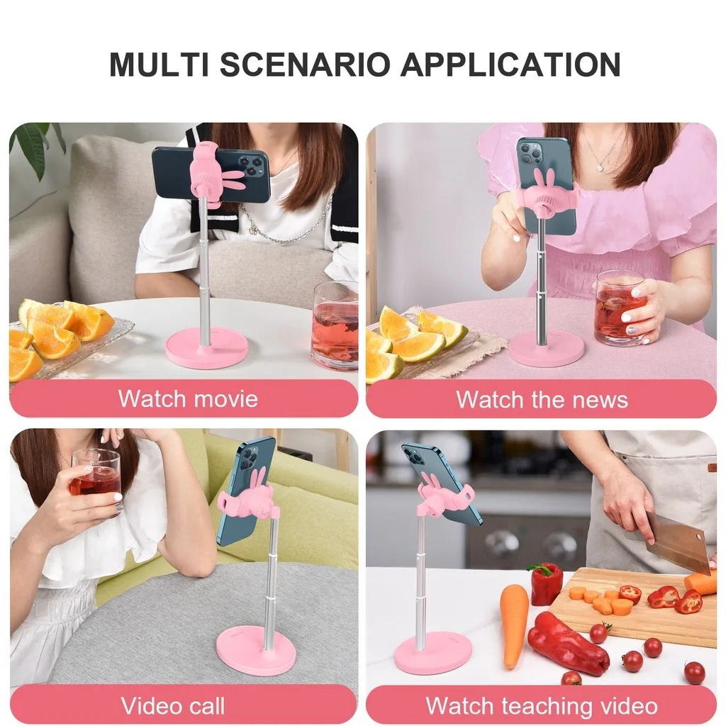 Eary Cute Bunny Phone Holder Height Telescopic Adjustable Desk Stand With 360 Rotatable Multi-Angle Bracket For Video Recording