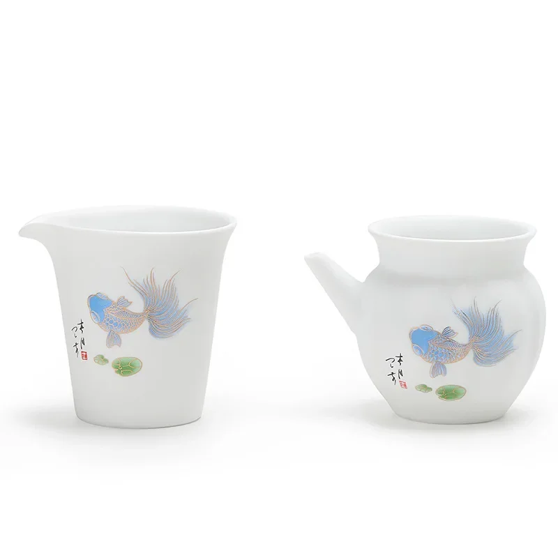 

Dehua White Jade Porcelain Pitcher Thin Tire Tea Cup Kung Fu Tea Set Ceramic One-Piece Tea Pitcher Hand Grip Tea Pot