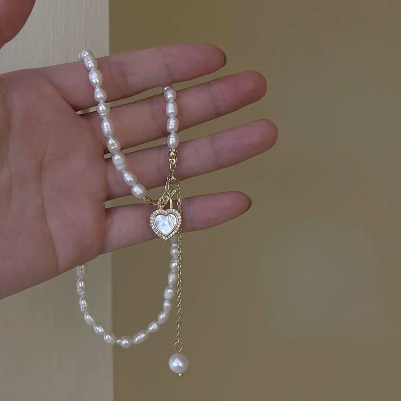 

Minar Textured White Color Shell Love Heart Pendant Necklaces for Women Freshwater Pearl Beads Adjustable Choker Necklace Gifts
