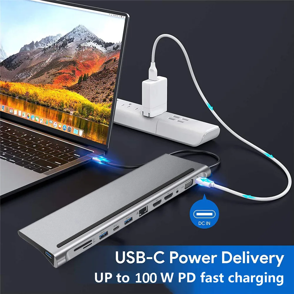 MZX 12 in 1 Docking Station MST USB Hub Type C Multi Multi-hub Concentrator A HDMI-compatible Adapter Dock for Macbook Laptop 5
