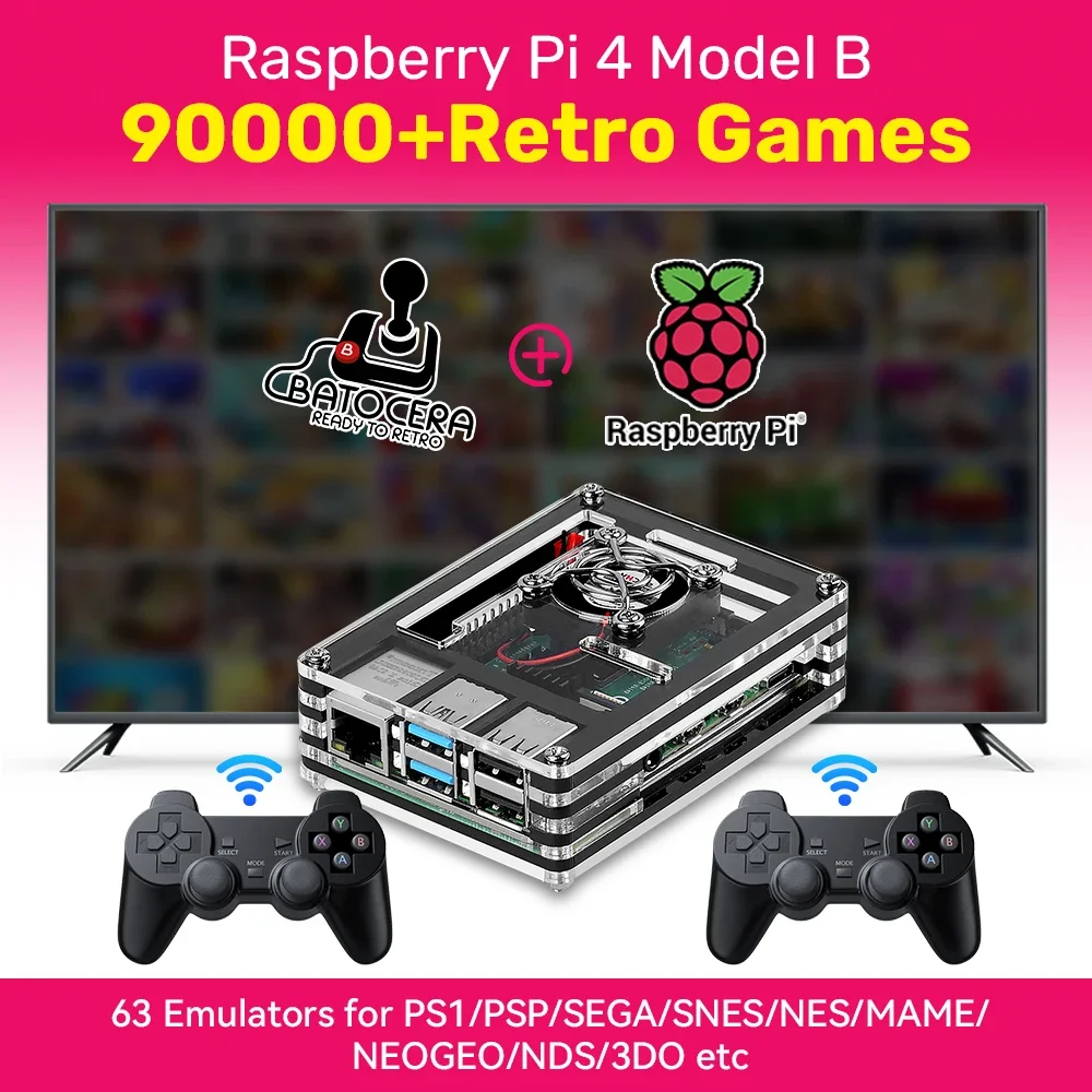 Raspberry Pi 4 Model B with 90000+Retro Games Batocera System Mini PC ...