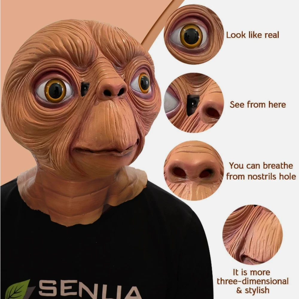 Realistic ET Alien Latex Mask - Halloween Cosplay Full Head Mask