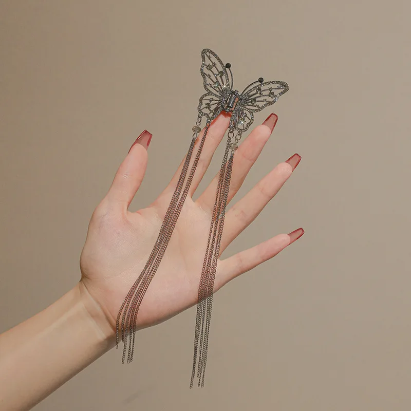 Hollow Out Hairpin Butterfly Tassel Hair Clip Headband With A Half Tied Hair Grip On The Back Of The Head, Shark Clip Headband