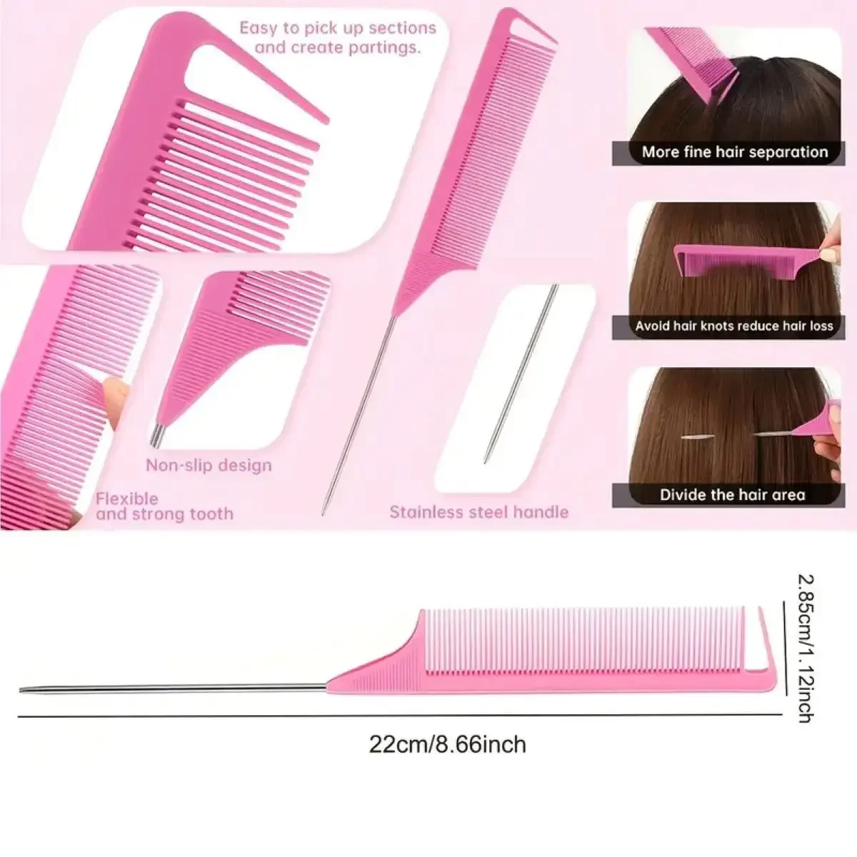 Teasing Hair Comb Brush Triple Teasing 3pcs Hair Styling Comb Set Rat Tail Combs Edge Brush Hair Tail Tools Braid Tool Loop