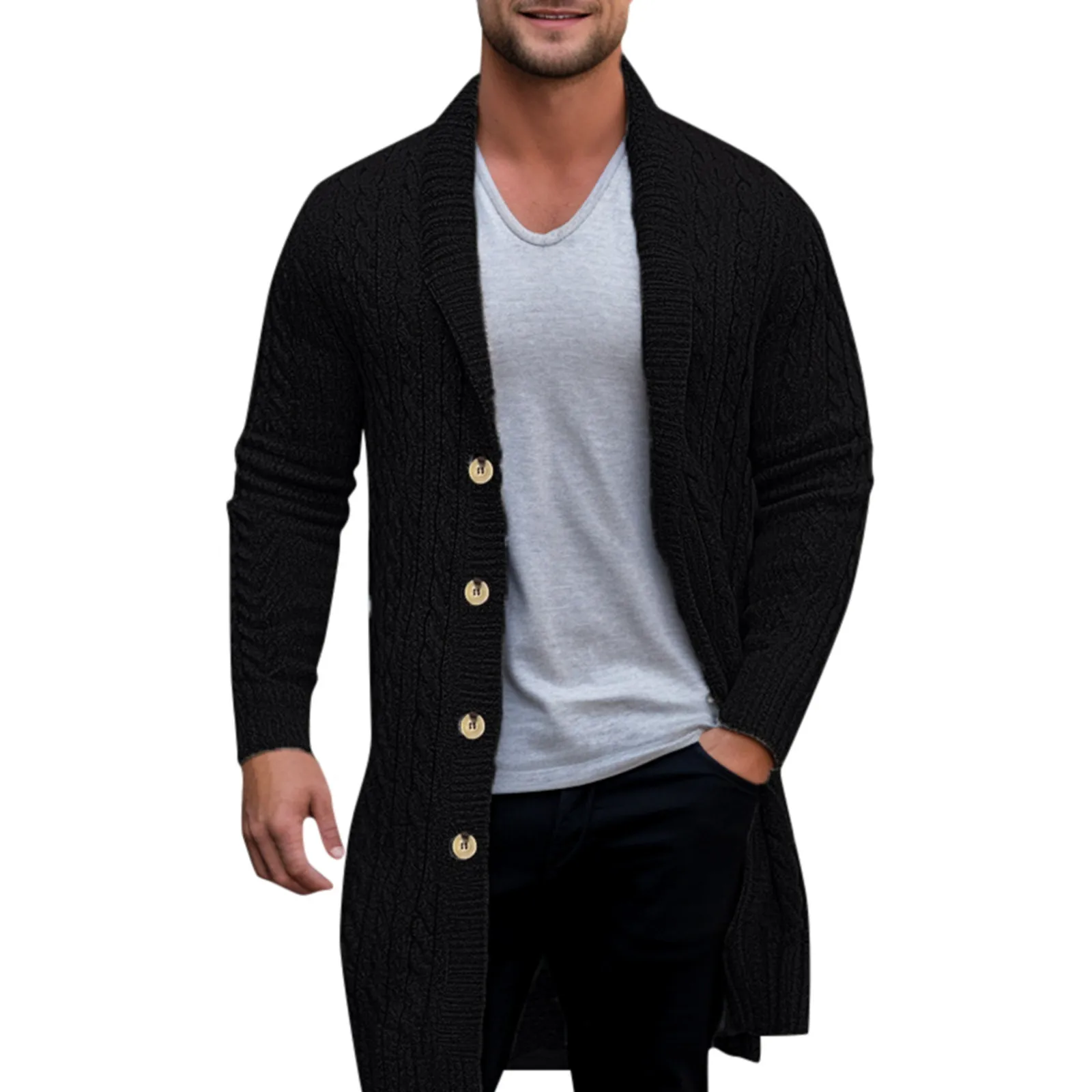 

Fuzzy Long Leopard Men Sleeve Sweaters Cardigan Sweater Knit Front Open Casual Sweater Mens Wool Long Coat