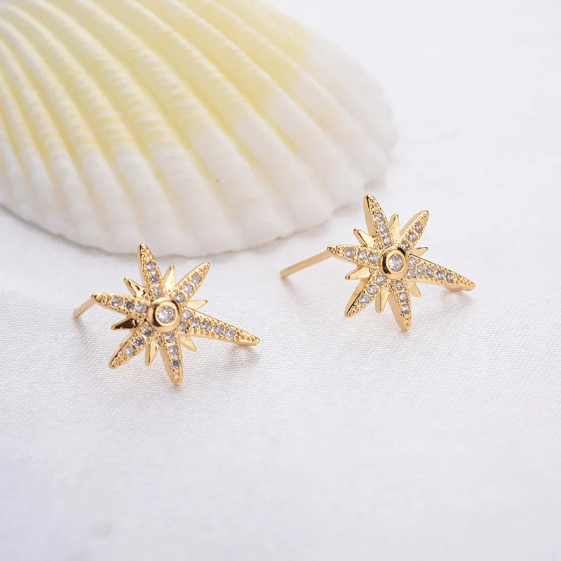 

Color Retention Real Gold Plated Copper New Zircon Hexagram With Ring Stud Earrings DIY Jewelry Making Findings Accessories