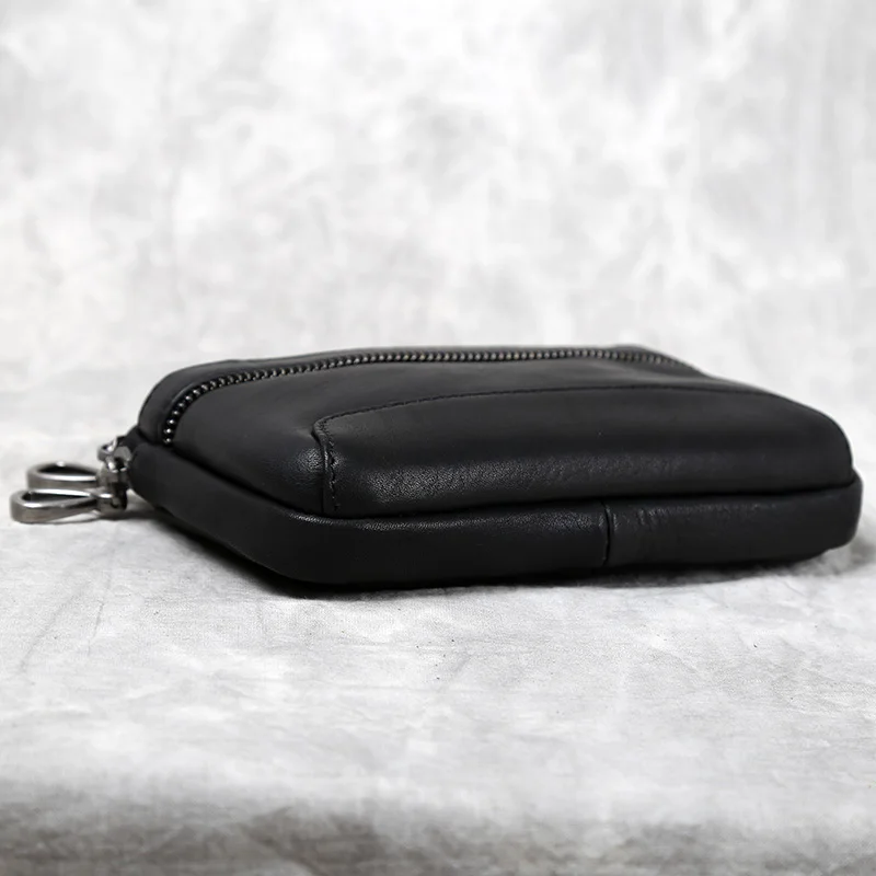Men's Genuine Leather Horizontal Mobile Phone Bag Retro Top Layer Cowhide Simple Casual Wear Belt Double Zipper Waist Bag JLFGPJ - 4