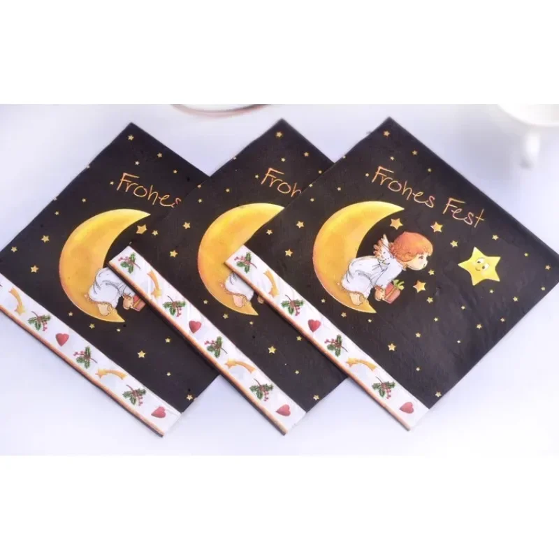 Angel Napkin Star Placemat Paper Christmas Party Cup Flower Paper Black 20 Sheets Mouth Cloth Wood Pulp Frohes Fest