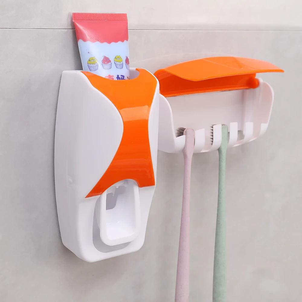 Toothbrush Holder with Toothpaste Dispenser Wall Mounted Toothbrush Razor Storage Rack Bathroom Toothpaste Squeezer
