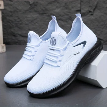 Breathable Lightweight Men's Knit Sneakers Slip Resistant Training Shoes for Running Basketball Black White Sports Shoes PU Sole 1
