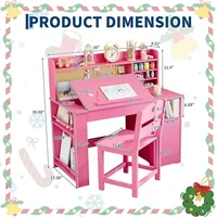 Ensemble bureau et chaise d'étude pour enfants avec rangement, bureau d'étude pour enfants avec hutch et inclinable, table en bois avec rangement pour enfants pour écrire 3