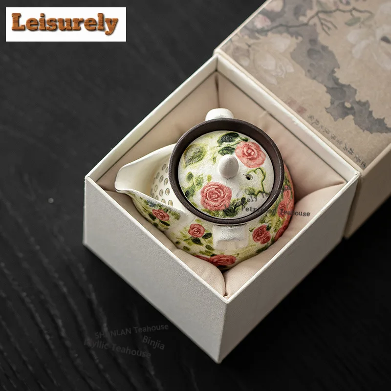 200ML Rose Handheld Teapot Traditional Tea Infuser Pot Household Tea Making Kettle With Filter Tableware Ornaments Supplies Gift