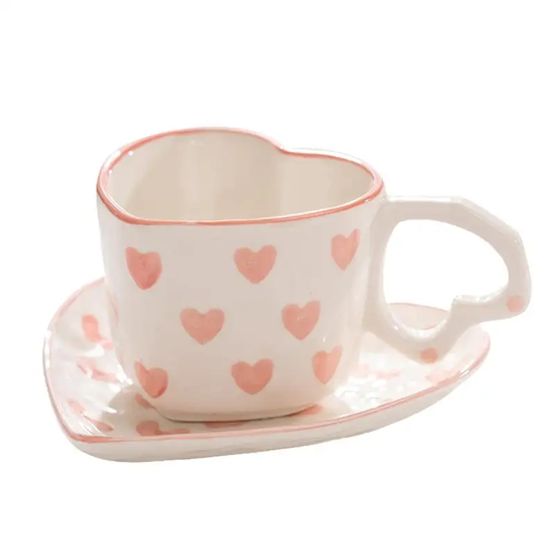 Taza de café con forma de corazón, taza de café de cerámica con platillo, diseño romántico, tazas de té para Latte, té, leche, hogar, 250ml