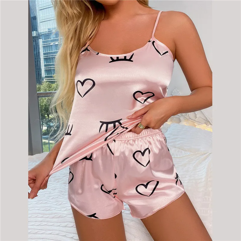 Women Pajamas Set 2 Pieces Silk Satin Cami Top Shorts