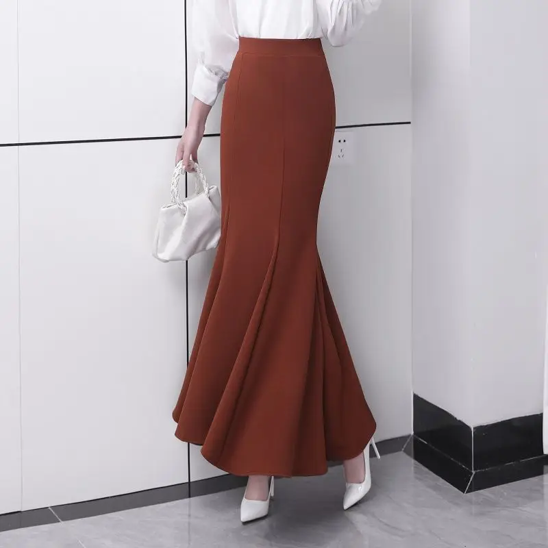 

2023 Women Spring Autumn New Long Sexy Fishtail Skirts Female Solid Color Knitted Skirts Ladies High Waist Slim Skirts U489