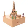 Wooden Music Box Eiffel Tower Shape Creative Design Soothing Melodies Gifts For Women Child Birthday Valentine Home Decor 5