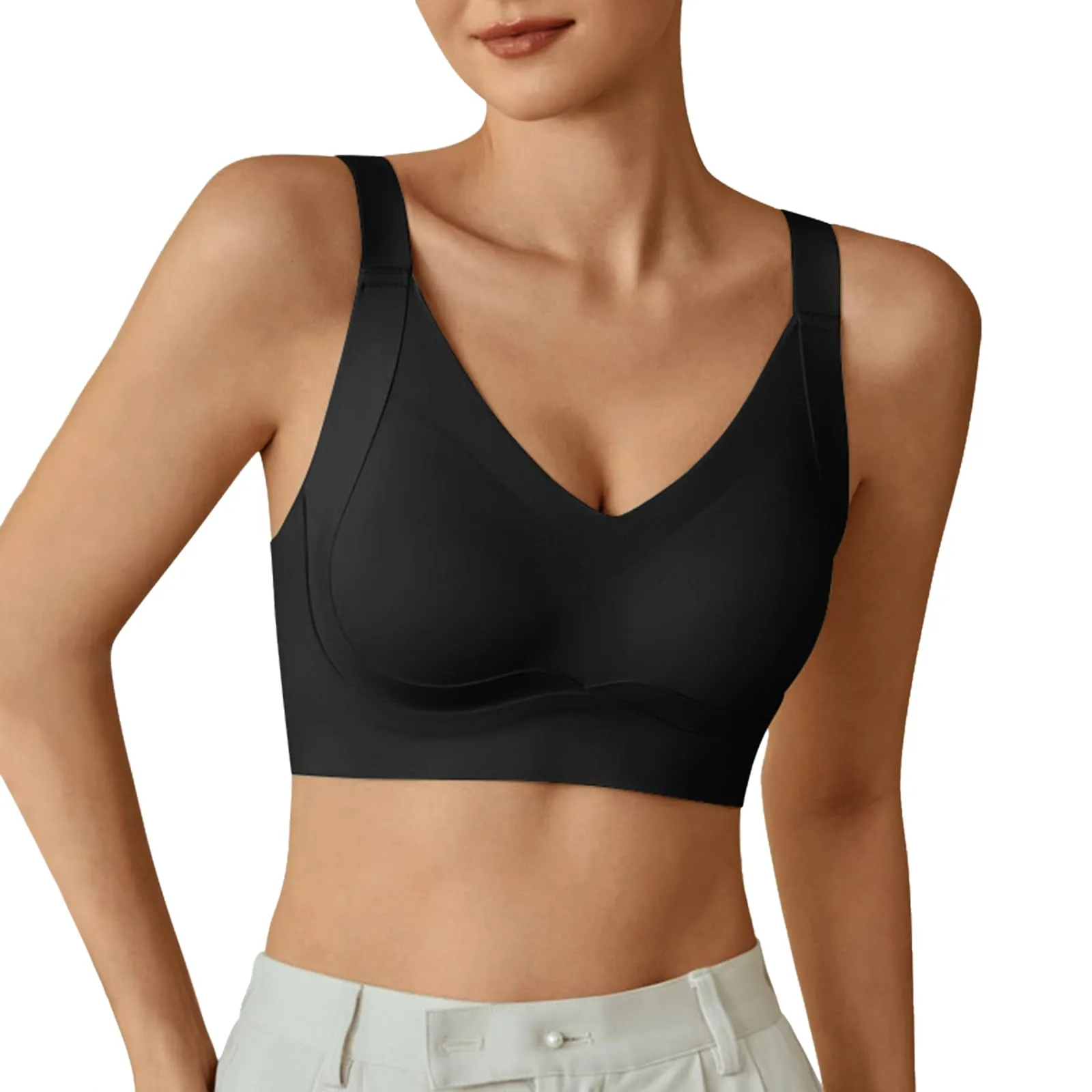

Women's Front Side Buckle Lace Edge Without Steel Ring Movement Seamless Gathering Adjustment Yoga Sleep Large Bra