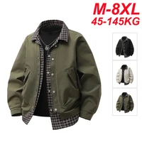 Plus Size 8XL Autumn Men's Casual Jackets Fake 2 Pcs 2025 Spring New Zipper Big Pockets Windbreaker Windproof Loose Coat Male 1