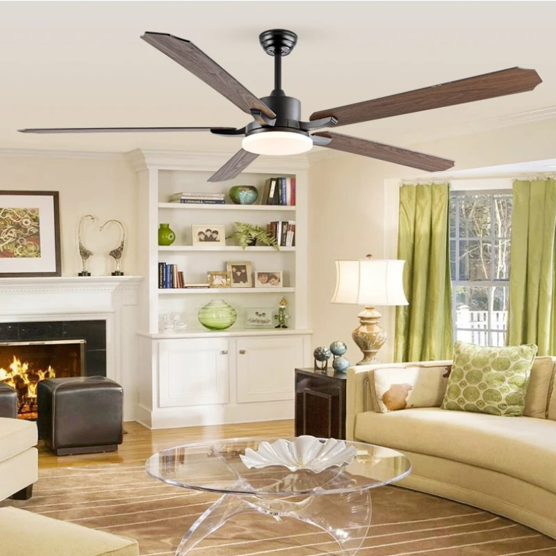 72inch Large Ceiling Fan with Light Modern Indoor Ceiling Fan Wood Double Sided Blade Remote Control 6 Speed DC Motor Silent Fan