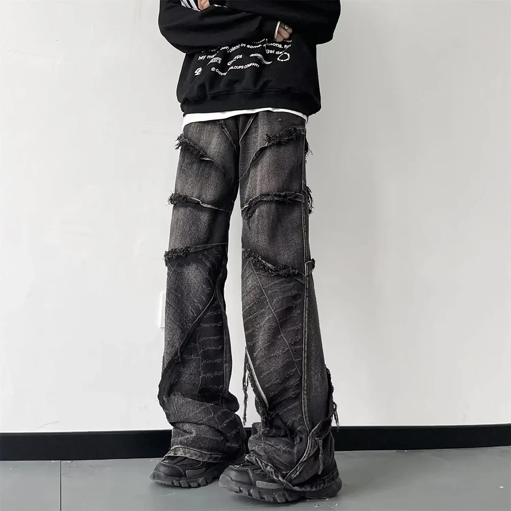 

Men Pants Pants High Waist Non Stretch Oversized Jeans Solid Color Wide Leg Pants Widely Applicable Affordable