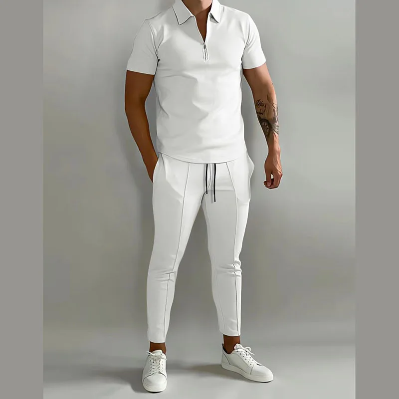 Summer Men's Slim Fitting Short Sleeved Pants Casual Sports Set