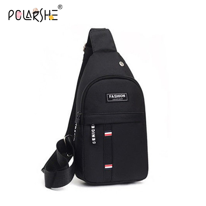  Polarshe Men Chest Bag Business Waterproof Crossbody Bag Casual Canvas Waist Bags Multifunction Travel Bag Black Shoulder Purse 