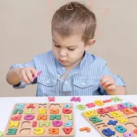Colorful Alphabet Number Wooden Puzzles Kids Intelligent Matching Game Preschool Children Early Educational Toys 2