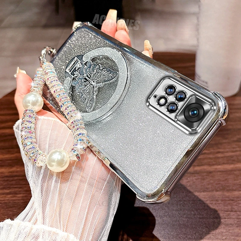 COTDINFORCA Custodia per Redmi 9C, Xiaomi Redmi 9C Cover Crystal Bling PU Leather Card Slot Magnetic Lock Phone Case per Redmi 9C Protettiva Case Diamond Butterfly Pink SD
