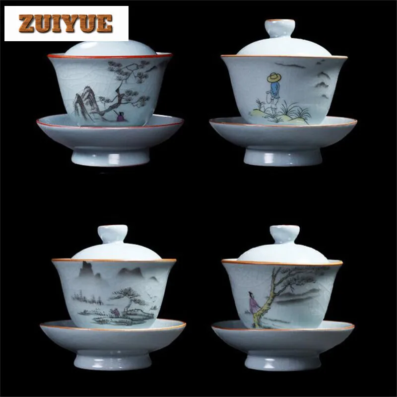 180ml Vintage Kiln Tea Bowl Lid Saucer Set Ceramic Gaiwan Master Porcelain Tea Tureen Drinkware Container Teaware Teapot