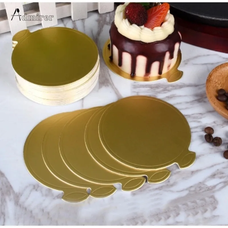 100 Pcs 8/9cm 골든 케이크베이스 일회용 라운드 무스 디저트 보드 음식 종이 매트 케이크 디스플레이 트레이 베이킹 액세서리 도구