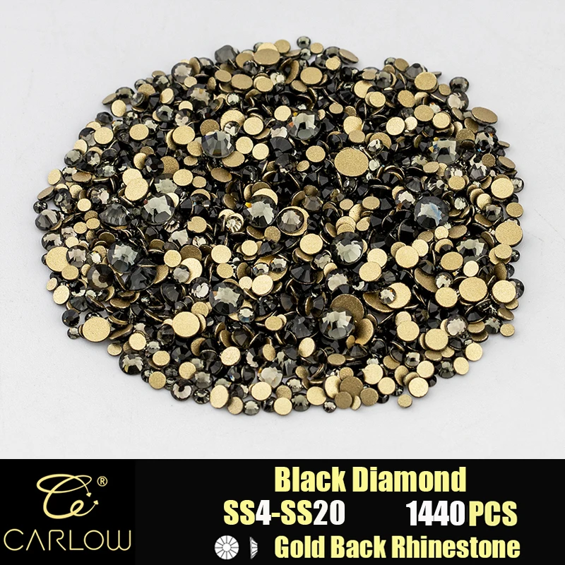 Shiny Gold Back Glass Crystal Rhinestones for DIY Crafts and Nail Art - 1440 Pieces