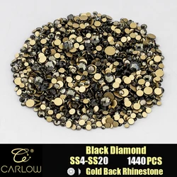 Shiny Gold Back Glass Crystal Rhinestones for DIY Crafts and Nail Art - 1440 Pieces (Black Diamond)