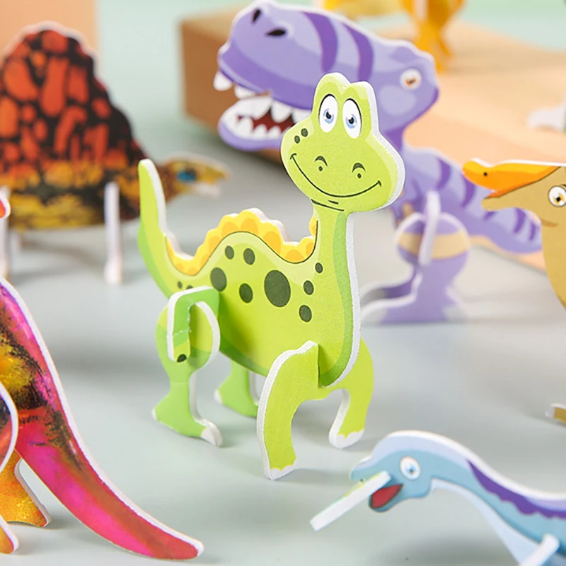 3D Dinosaur Models Jigsaw Puzzles For Kids Beginner Simple Foam Paper Building Block Toddlers Educational DIY Toys