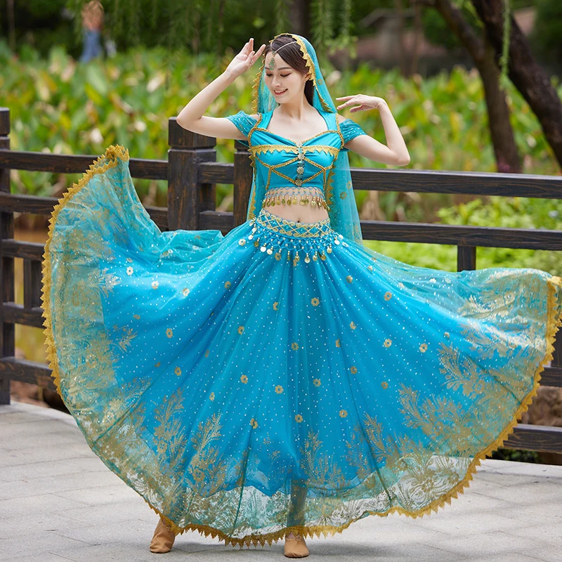 Aladdin the Movie Princess Jasmine Costume Naomi Scott Gown Blue Dress –  Coshduk