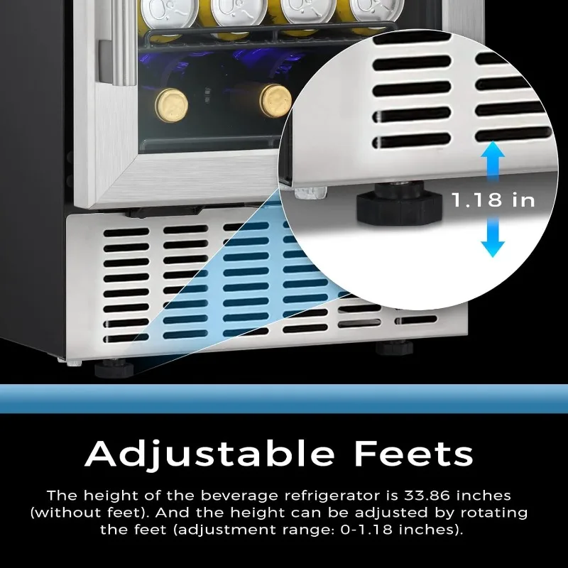 Antarctic Star 15 Inch Beverage Refrigerator Under Counter Built-in Wine Cooler Mini Fridge Clear Glass Door Digital Memory