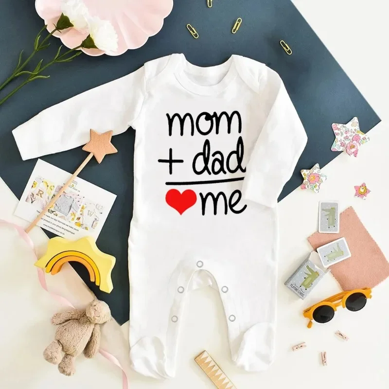 Baby Sleepsuit Long Sleeve Round Neck Infant Bodysuit MOM+DAD=ME Print Boy Girl baby clothes baby sleepsuit