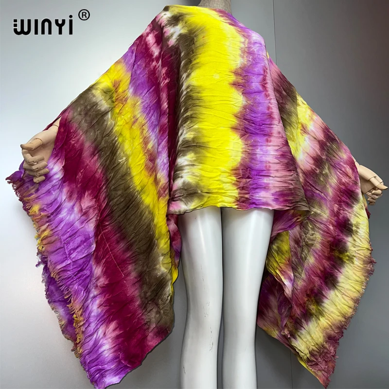 WINYI 타이 염색 드레스 비치웨어 섹시한 드레스 우아한 해변 커버 kaftan 드레스 여성 abaya 두바이 럭셔리 이슬람 여성